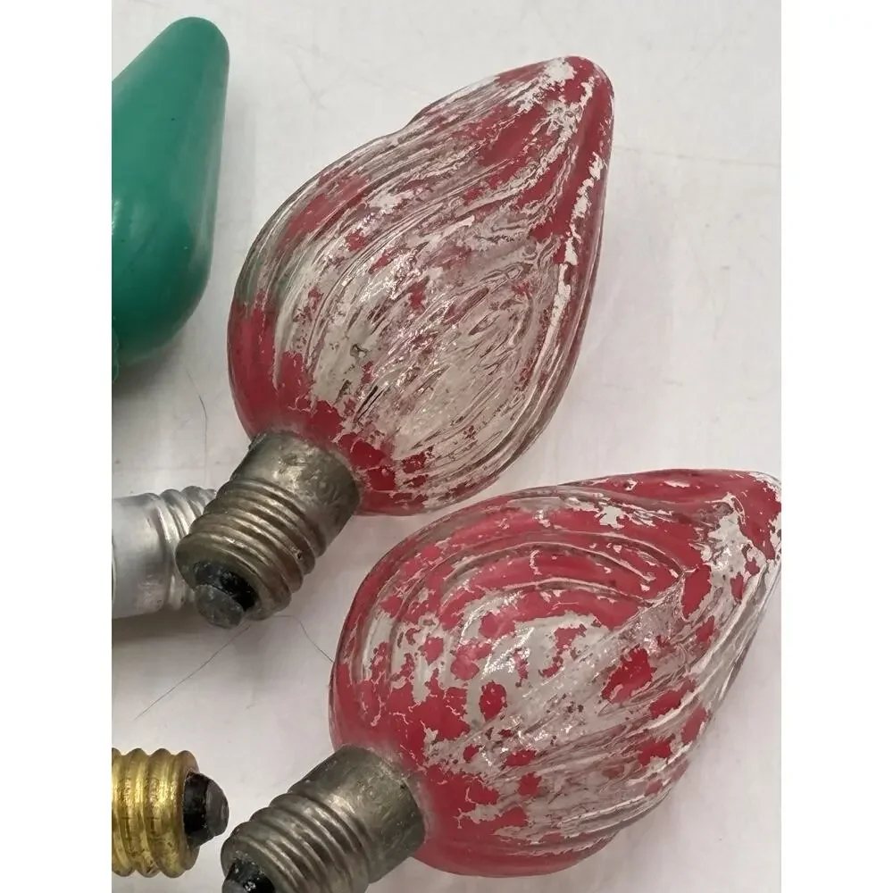 Lot 7 Vintage Christmas Bulbs Japan Crackle Finish C6 Green Pink White Amber